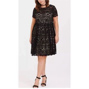 Torrid plus size 2 nude black lace mini scuba illusion dress sweetheart mesh